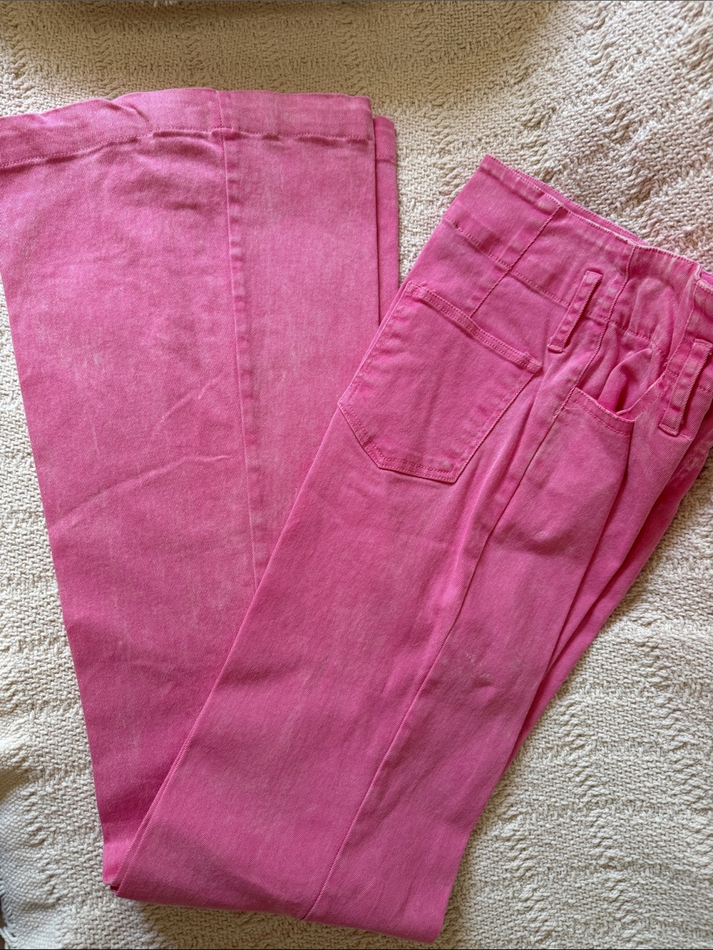 Flying Tomato Pink Wide-Leg High-Rise Jeans with tie belt